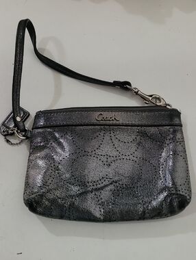 SALE!  Coach Metallic Black Leather Wristlet